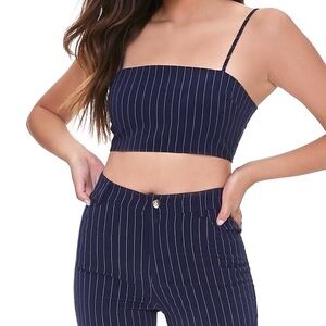 Navy Pinstripe Crop Top and Pants Set | Small